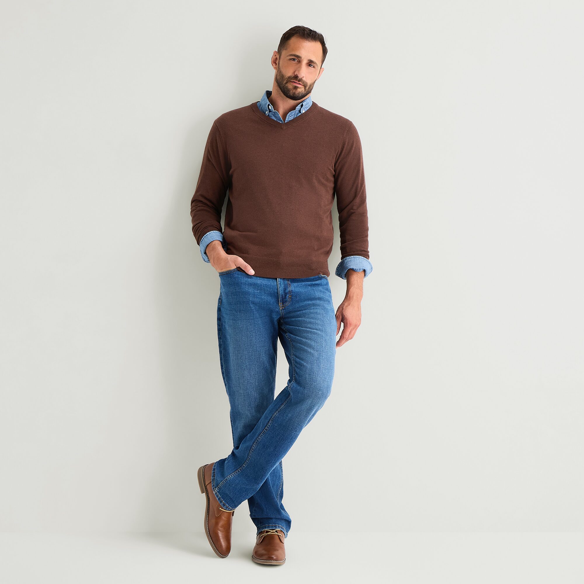 St. John's Bay Fine Gauge Mens V Neck Long Sleeve Pullover Sweater