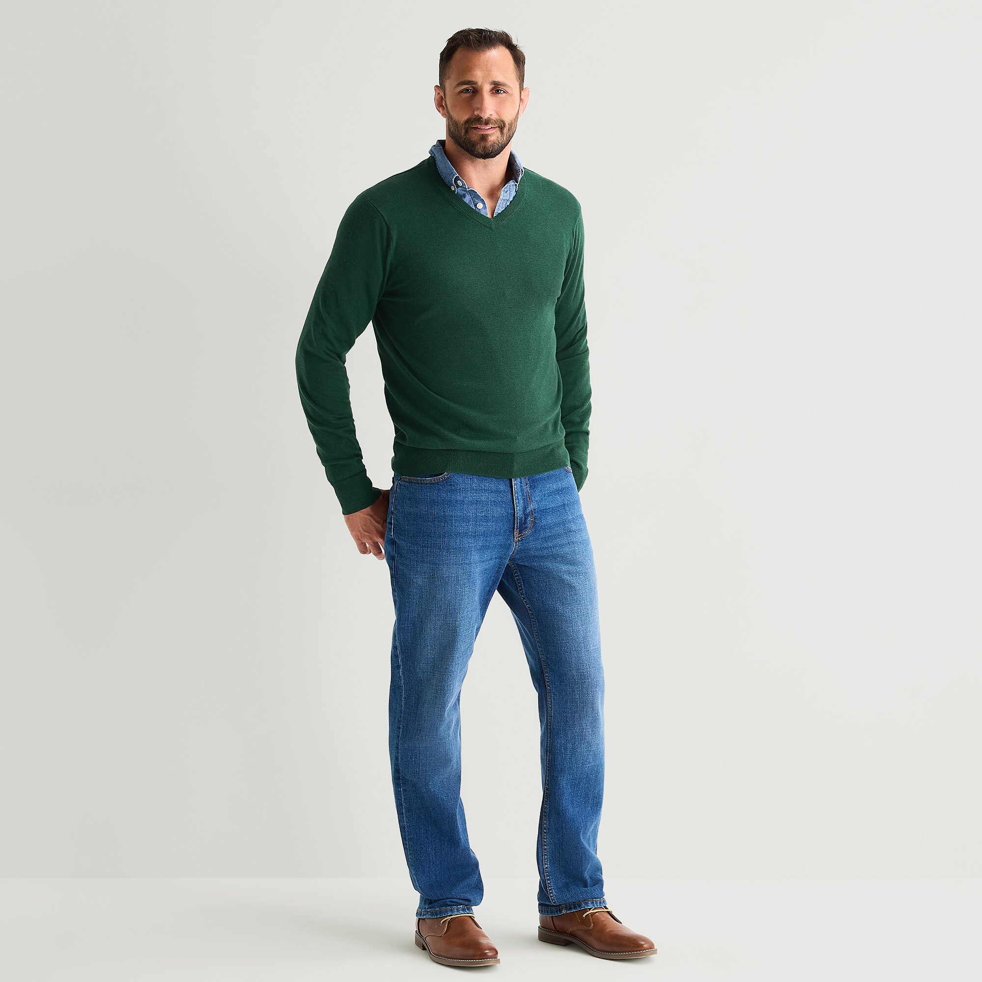 St. John's Bay Fine Gauge Mens V Neck Long Sleeve Pullover Sweater