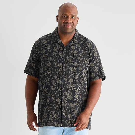 mutual weave Mens Short Sleeve Big and Tall Camp Shirt