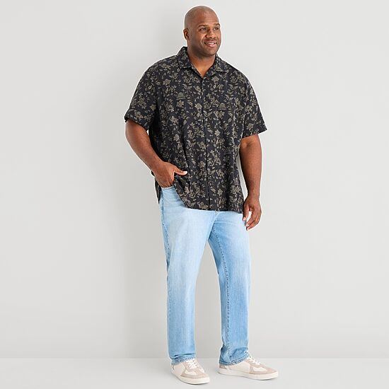 mutual weave Mens Short Sleeve Big and Tall Camp Shirt