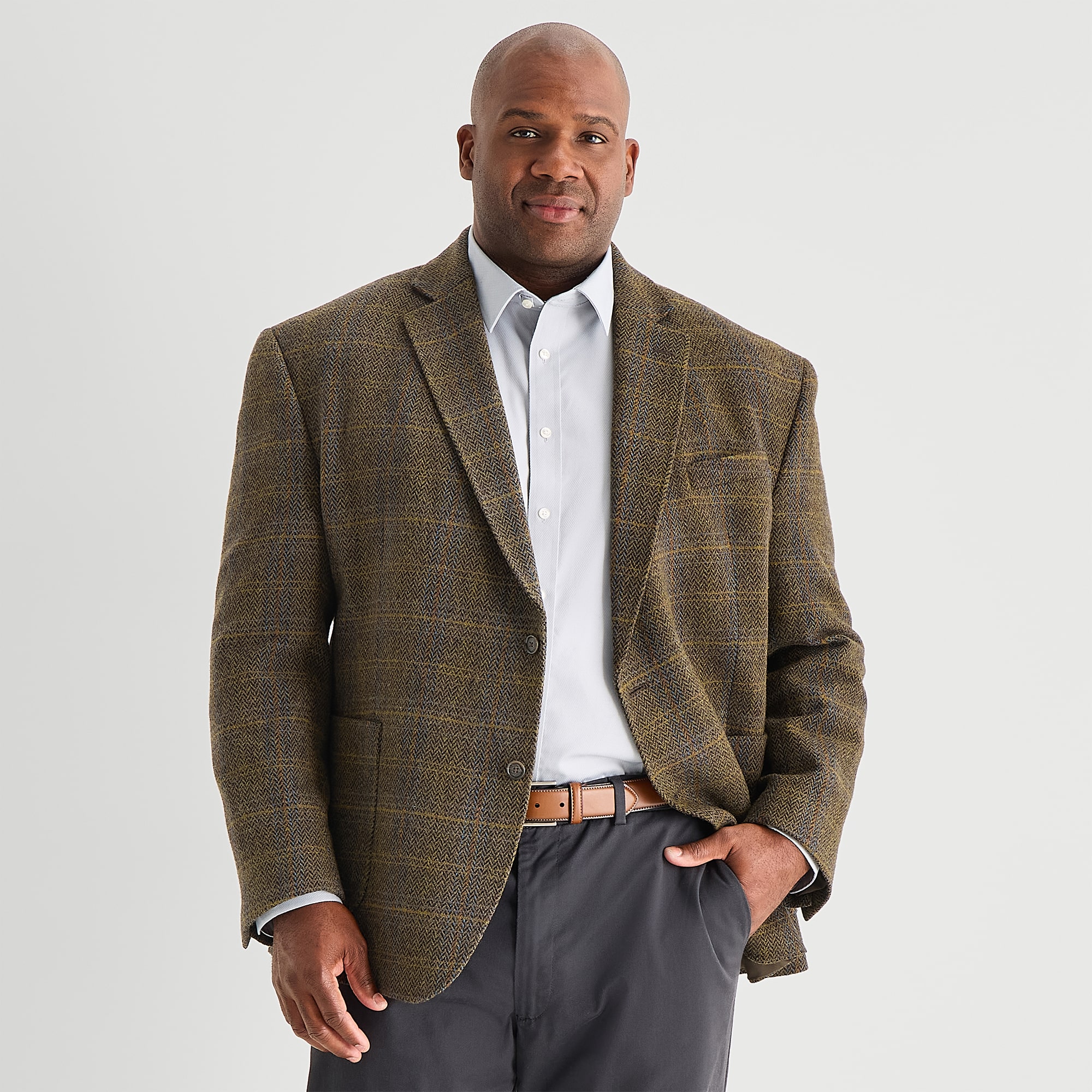 Stafford Mens Big and Tall Plaid Classic Fit Sport Coat