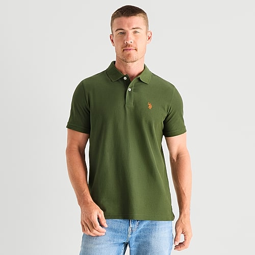 U.S. Polo Assn. Ultimate Pique Stretch Mens Classic Fit Short Sleeve Polo Shirt, Large, Green