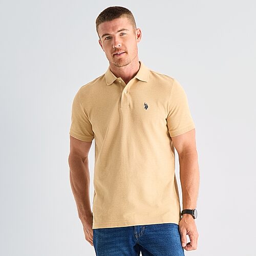 Uspa U.s. Polo Assn. Ultimate Pique Stretch Mens Classic Fit Short Sleeve Polo Shirt In Beige