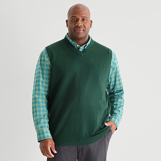 St. John's Bay Fine Gauge Mens V Neck Big and Tall Sweater Vest