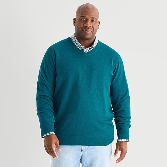 St. John's Bay Fine Gauge Big and Tall Mens V Neck Long Sleeve Pullover Sweater
