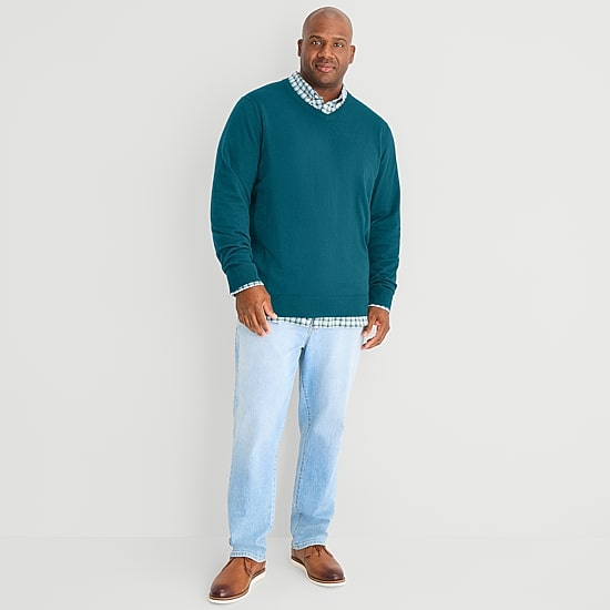 St. John's Bay Fine Gauge Big and Tall Mens V Neck Long Sleeve Pullover Sweater