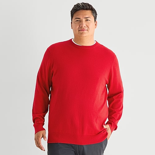 St. John's Bay Fine Gauge Big And Tall Mens Crew Neck Long Sleeve Pullover Sweater In Red