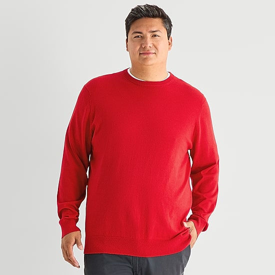 St. John's Bay Fine Gauge Big and Tall Mens Crew Neck Long Sleeve Pullover Sweater