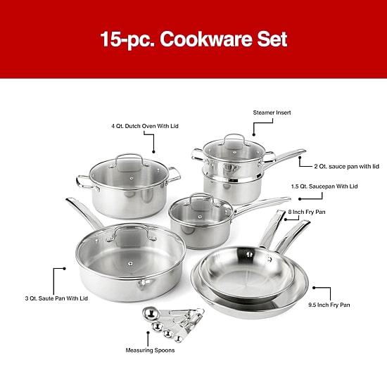 Cooks Stainless Steel 15-pc. Cookware Set