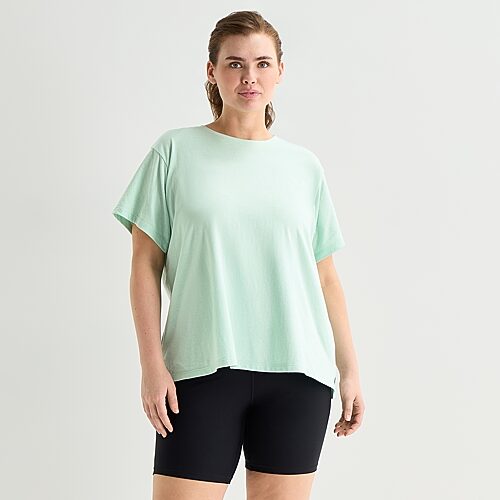 Xersion Womens Cotton Crew Neck Short Sleeve T-shirt Plus In Green