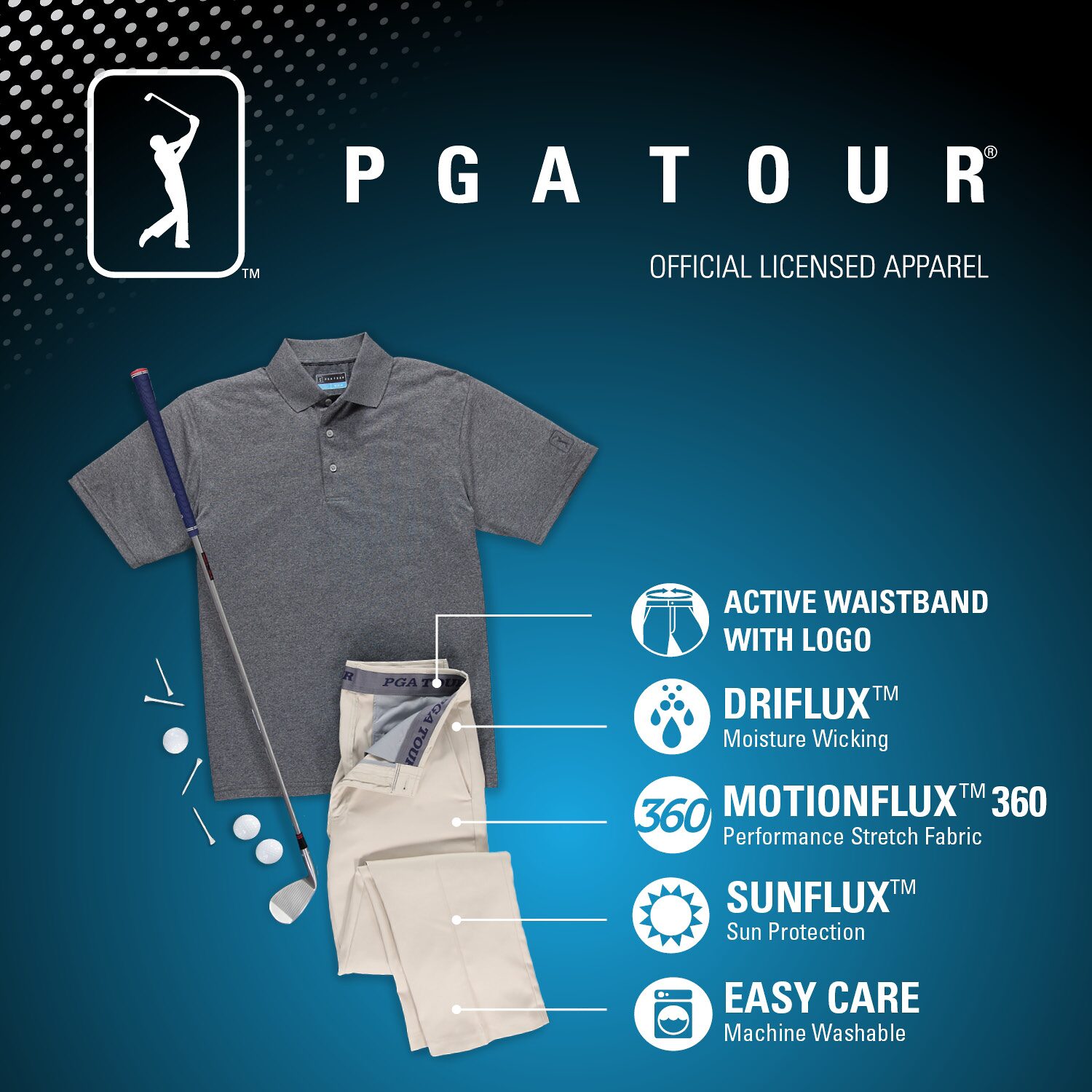 PGA TOUR Motionflux 360 Mens Comfort Waistband Moisture Wicking Straight Mid Rise Classic Fit Golf Pant