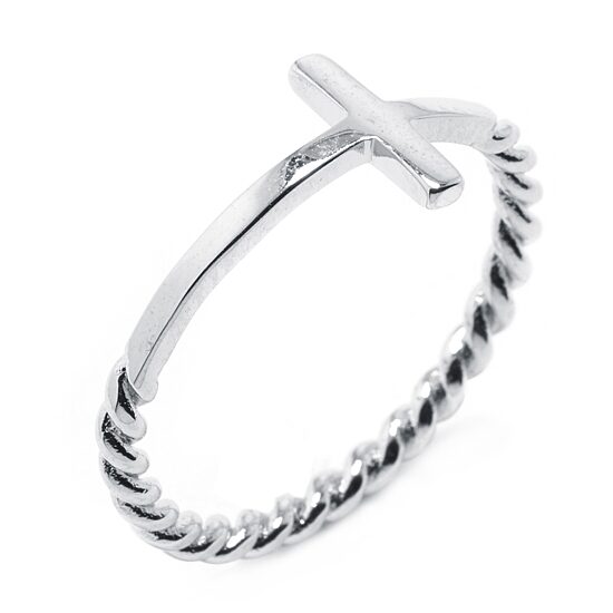 Silver Treasures Womens 2MM Sterling Silver Cross Band