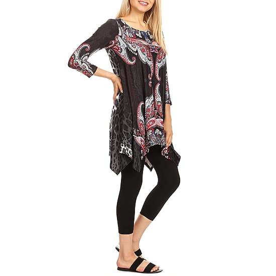 White Mark Womens Round Neck 3/4 Sleeve Tunic Top