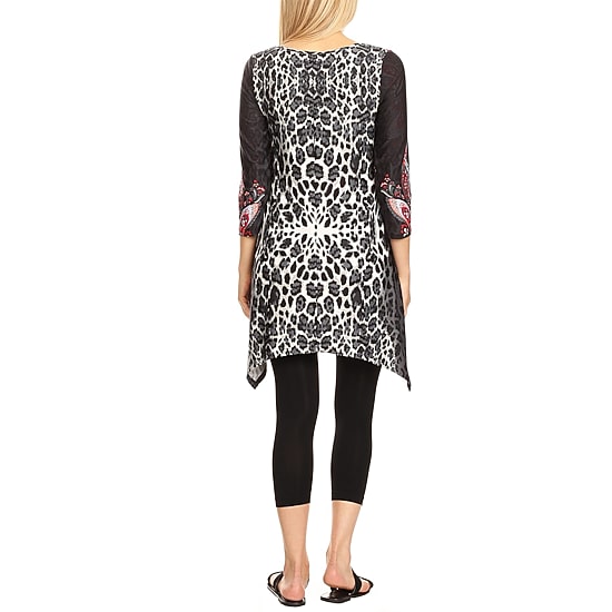 White Mark Womens Round Neck 3/4 Sleeve Tunic Top