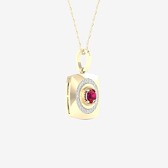 Mens 1/6 CT. T.W. Lead Glass-Filled Red Ruby 10K Gold Square 18 Inch Pendant Necklace