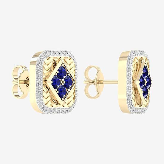 1/5 CT. T.W. Genuine Blue Sapphire 10K Gold 13.7mm Square Stud Earrings