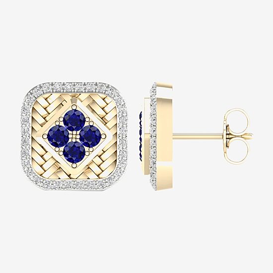 1/5 CT. T.W. Genuine Blue Sapphire 10K Gold 13.7mm Square Stud Earrings