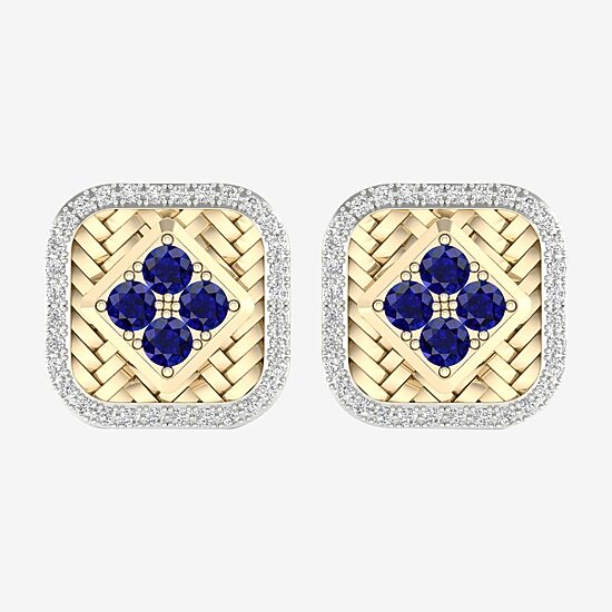 1/5 CT. T.W. Genuine Blue Sapphire 10K Gold 13.7mm Square Stud Earrings