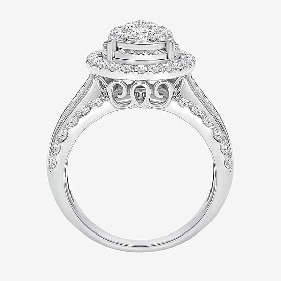 (I / I1) Womens 2 CT. T.W. Lab Grown White Diamond 10K Gold Pear Side Stone Engagement Ring