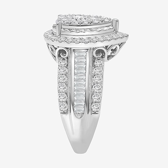 (I / I1) Womens 2 CT. T.W. Lab Grown White Diamond 10K Gold Pear Side Stone Engagement Ring
