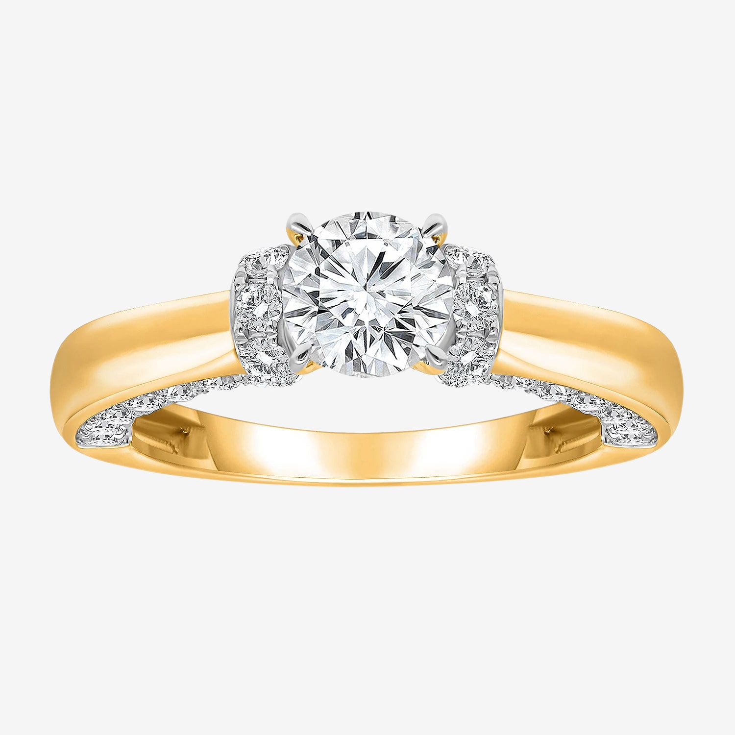 (I / I1) Womens 2 CT. T.W. Lab Grown White Diamond 10K Gold or 14K Gold Round Side Stone Engagement Ring
