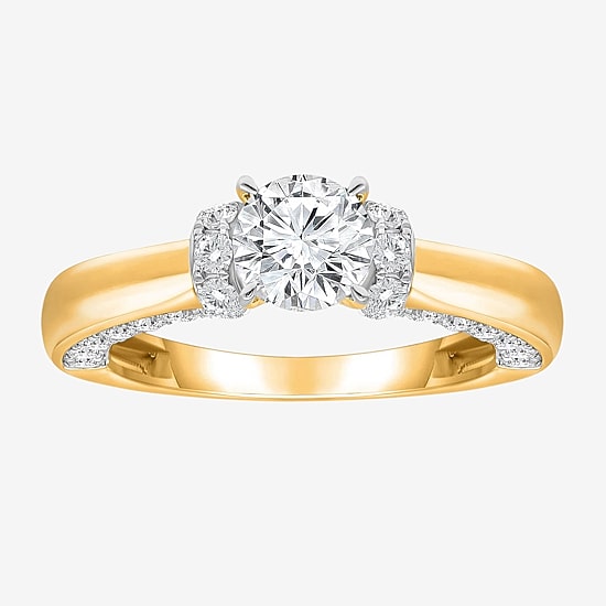 (I / I1) Womens 2 CT. T.W. Lab Grown White Diamond 10K Gold or 14K Gold Round Side Stone Engagement Ring