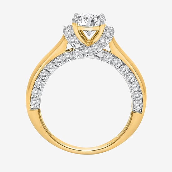 (I / I1) Womens 2 CT. T.W. Lab Grown White Diamond 10K Gold or 14K Gold Round Side Stone Engagement Ring