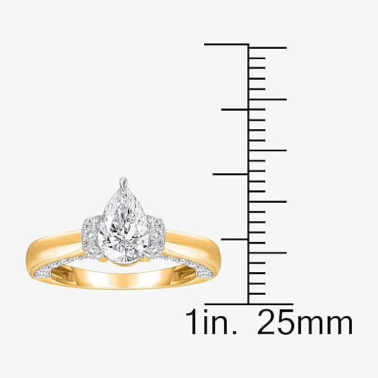 (I / I1) Womens 2 CT. T.W. Lab Grown White Diamond 10K Gold or 14K Gold Pear Solitaire Engagement Ring