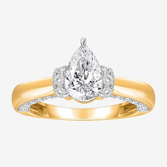 (I / I1) Womens 2 CT. T.W. Lab Grown White Diamond 10K Gold or 14K Gold Pear Solitaire Engagement Ring
