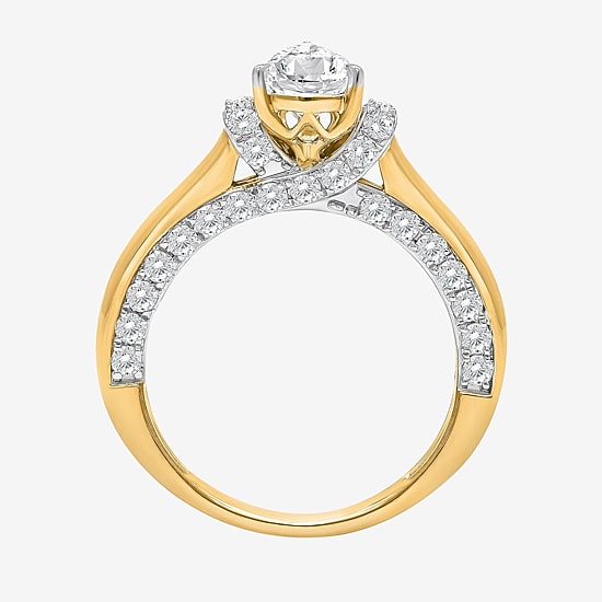 (I / I1) Womens 2 CT. T.W. Lab Grown White Diamond 10K Gold or 14K Gold Pear Solitaire Engagement Ring