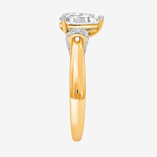 (I / I1) Womens 2 CT. T.W. Lab Grown White Diamond 10K Gold or 14K Gold Pear Solitaire Engagement Ring