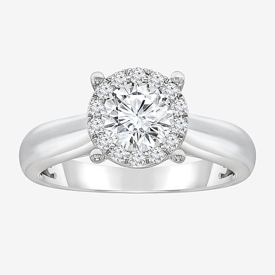 (I / I1) Womens 1 1/2 CT. T.W. Lab Grown White Diamond 10K Gold Round Halo Engagement Ring
