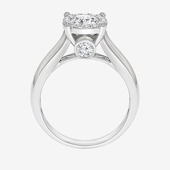 (I / I1) Womens 1 1/2 CT. T.W. Lab Grown White Diamond 10K Gold Round Halo Engagement Ring