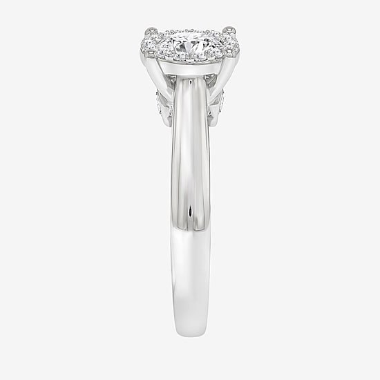 (I / I1) Womens 1 1/2 CT. T.W. Lab Grown White Diamond 10K Gold Round Halo Engagement Ring