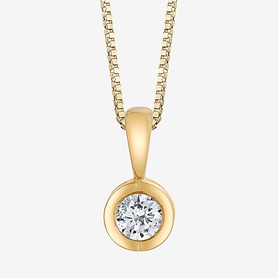 Womens 1/10 CT. Natural White Diamond 14K Gold Round 18 Inch Pendant Necklace