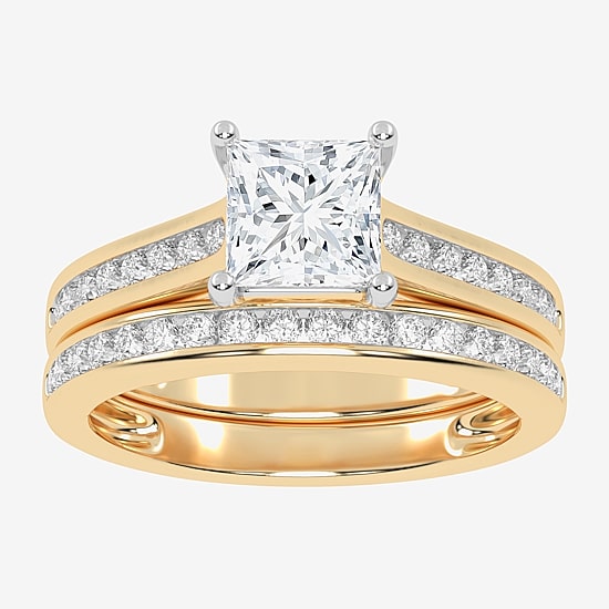(G / Vs2-Si1) Womens 1 1/2 CT. T.W. Lab Grown White Diamond 10K Gold Side Stone Bridal Set