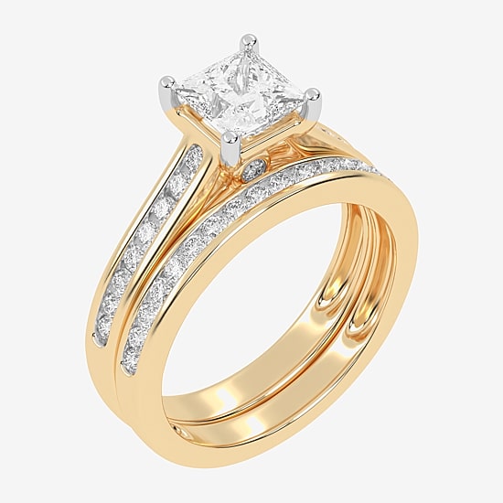 (G / Vs2-Si1) Womens 1 1/2 CT. T.W. Lab Grown White Diamond 10K Gold Side Stone Bridal Set