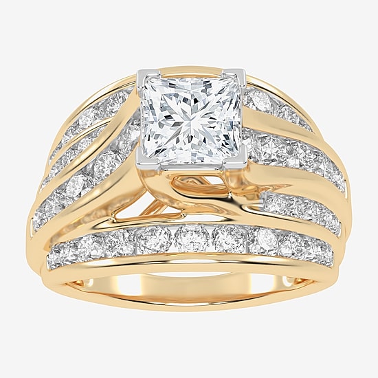 (G-H / Vs2-Si1) Womens 3 CT. T.W. Lab Grown White Diamond 10K Gold Side Stone Bypass  Engagement Ring