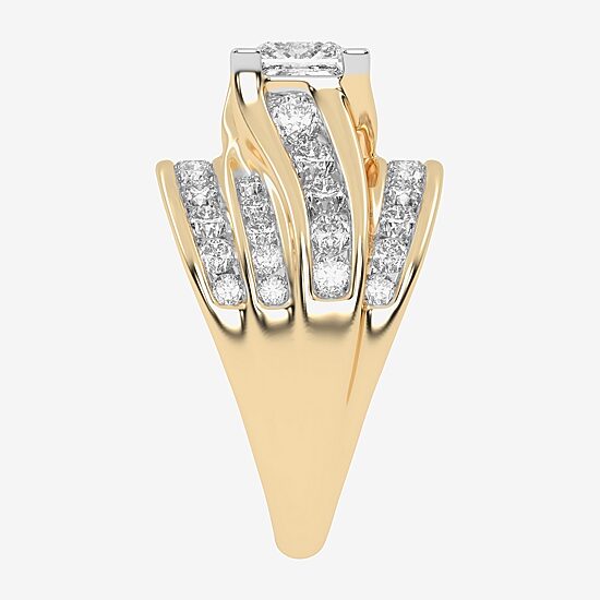 (G-H / Vs2-Si1) Womens 3 CT. T.W. Lab Grown White Diamond 10K Gold Side Stone Bypass  Engagement Ring
