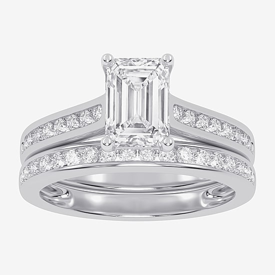 (G / Vs2-Si1) Womens 1 1/2 CT. T.W. Lab Grown White Diamond 10K Gold Side Stone Bridal Set