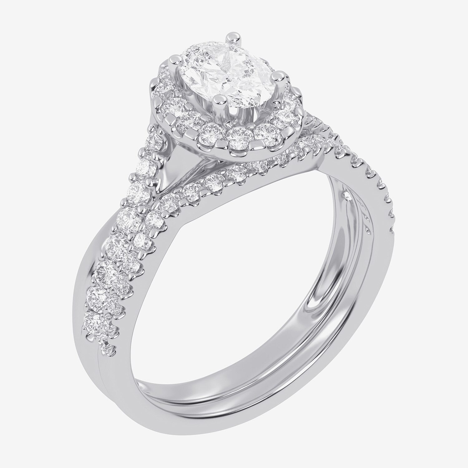 (G / Vs2-Si1) Womens 1 CT. T.W. Lab Grown White Diamond 14K Gold Oval Side Stone Halo Engagement Ring