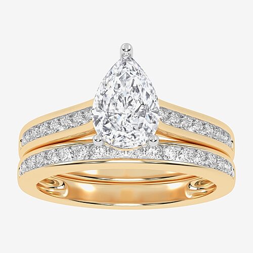 (G / Vs2-Si1) Womens 1 1/2 CT. T.W. Lab Grown White Diamond 10K White Gold Pear Side Stone Bridal Set, 9, Yellow
