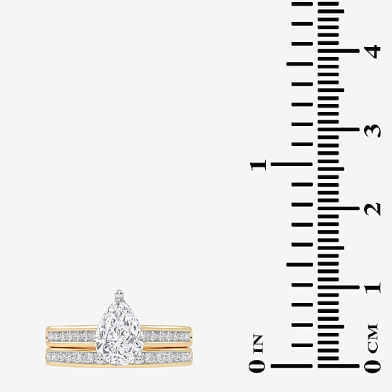 (G / Vs2-Si1) Womens 1 1/2 CT. T.W. Lab Grown White Diamond 10K White Gold Pear Side Stone Bridal Set