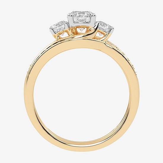 Love Lives Forever (G / Vs2-Si1) Womens 1 CT. T.W. Lab Grown White Diamond 10K Gold Side Stone 3-Stone Bridal Set