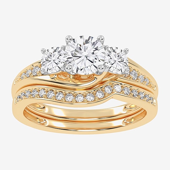 Love Lives Forever (G / Vs2-Si1) Womens 1 CT. T.W. Lab Grown White Diamond 10K Gold Side Stone 3-Stone Bridal Set