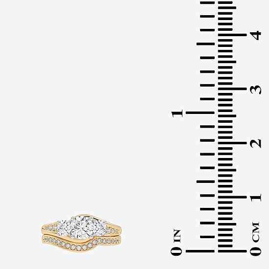 Love Lives Forever (G / Vs2-Si1) Womens 1 CT. T.W. Lab Grown White Diamond 10K Gold Side Stone 3-Stone Bridal Set
