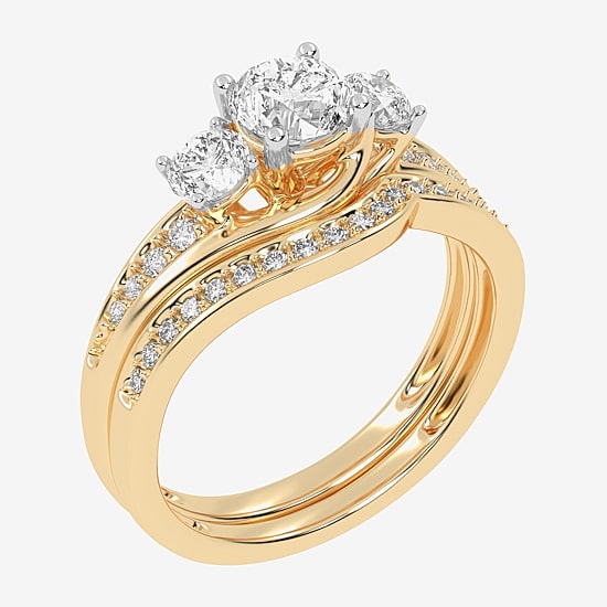 Love Lives Forever (G / Vs2-Si1) Womens 1 CT. T.W. Lab Grown White Diamond 10K Gold Side Stone 3-Stone Bridal Set