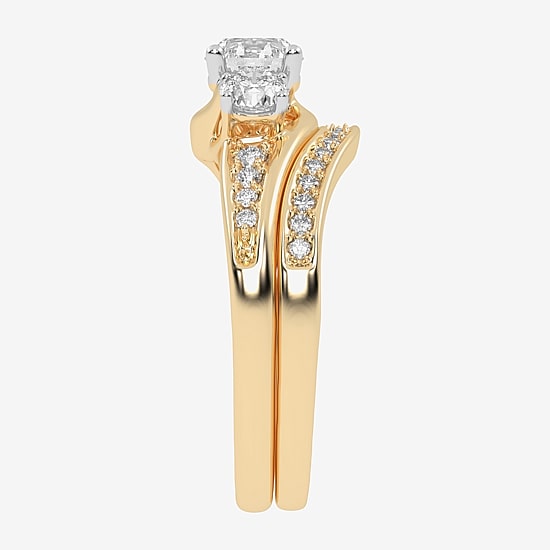 Love Lives Forever (G / Vs2-Si1) Womens 1 CT. T.W. Lab Grown White Diamond 10K Gold Side Stone 3-Stone Bridal Set