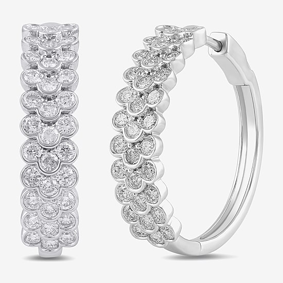 Womens 2 CT. T.W. Lab Grown White Diamond Sterling Silver 23.9mm Hoop Earrings