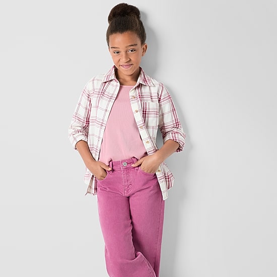 Thereabouts Little & Big Kid Girls Long Sleeve Cuffed Regular Fit Button-Down Shirt
